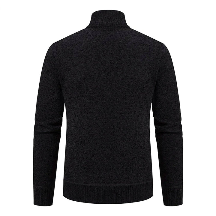 Back view of mens thermal lined knitted cardigan sweater outerwear