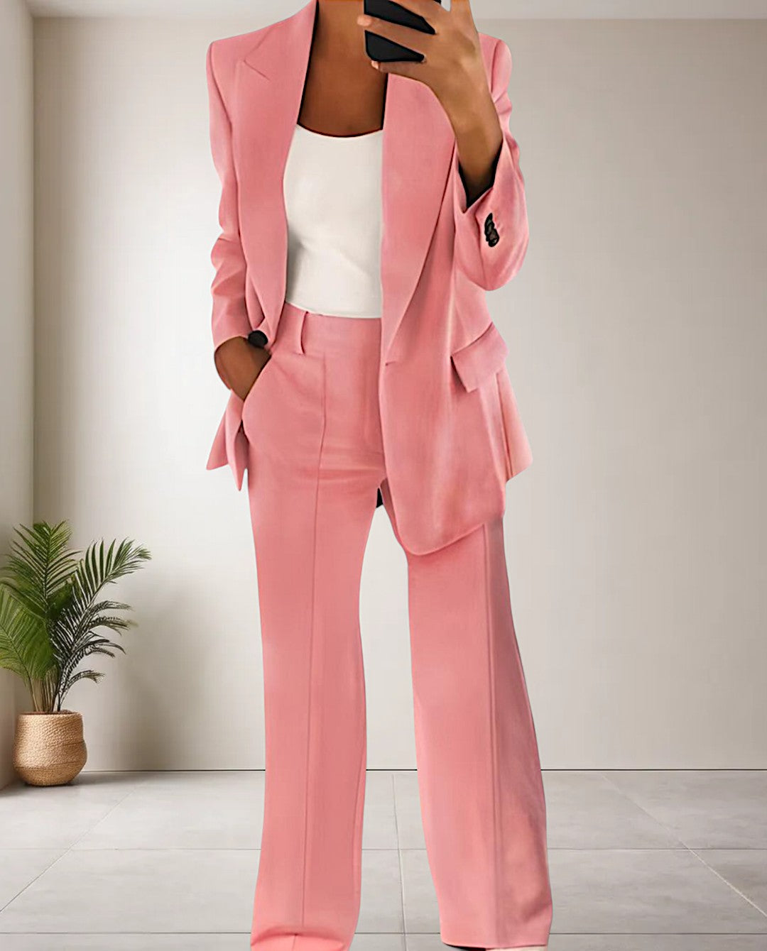 Stylish womenswear blazer set and matching trousers for a chic workwear outfit