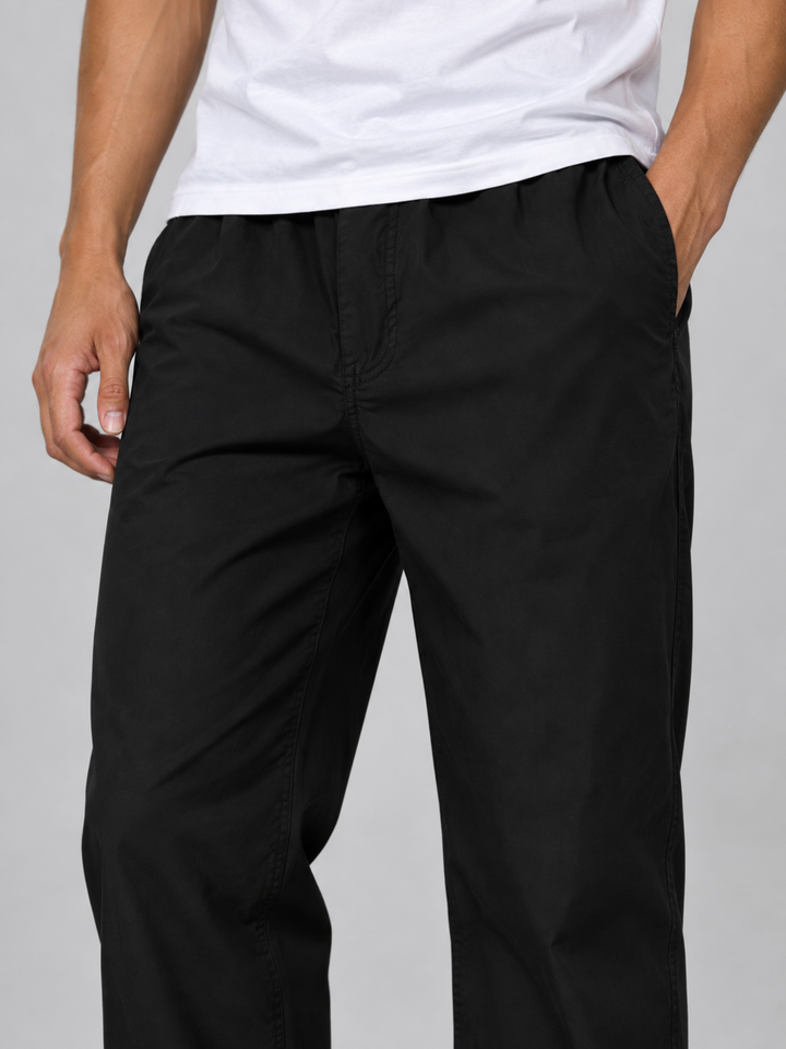 Detailed view of durable fabric and stitching on men's camping gear trousers