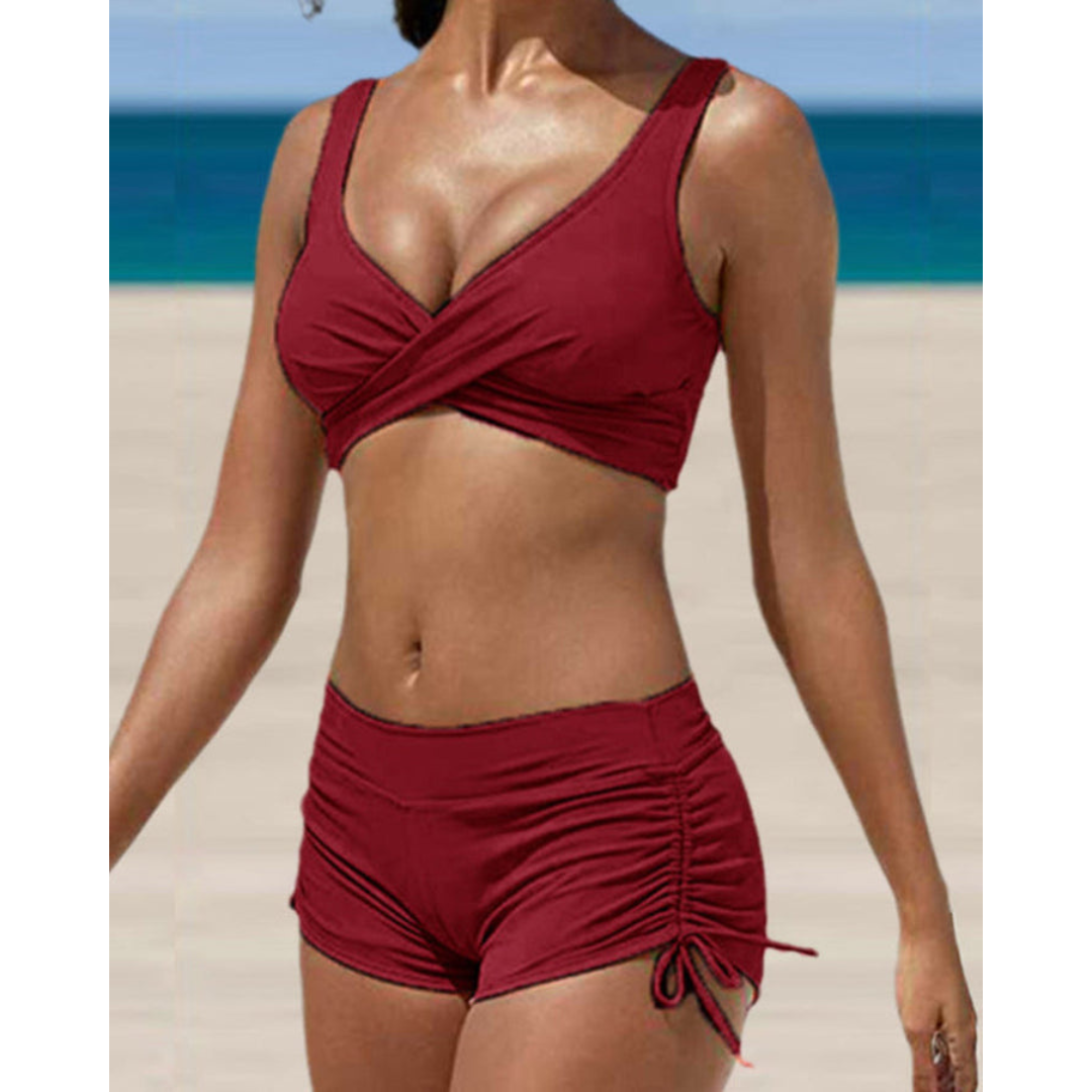 High waisted two-piece shaping bikini in flattering beachwear style for women