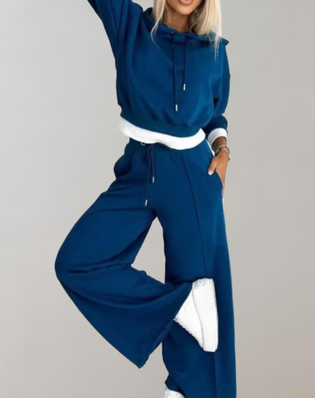 Womens two piece sweater and wide leg pants loungewear set in cozy knit fabric