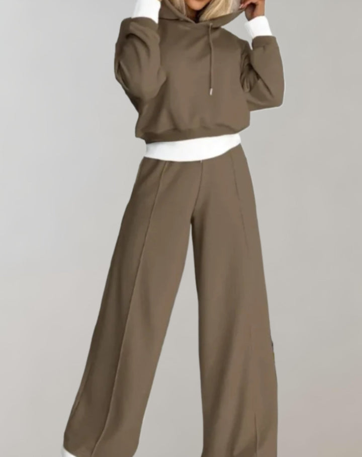 Casual knit sweater and matching wide leg pants tracksuit for women