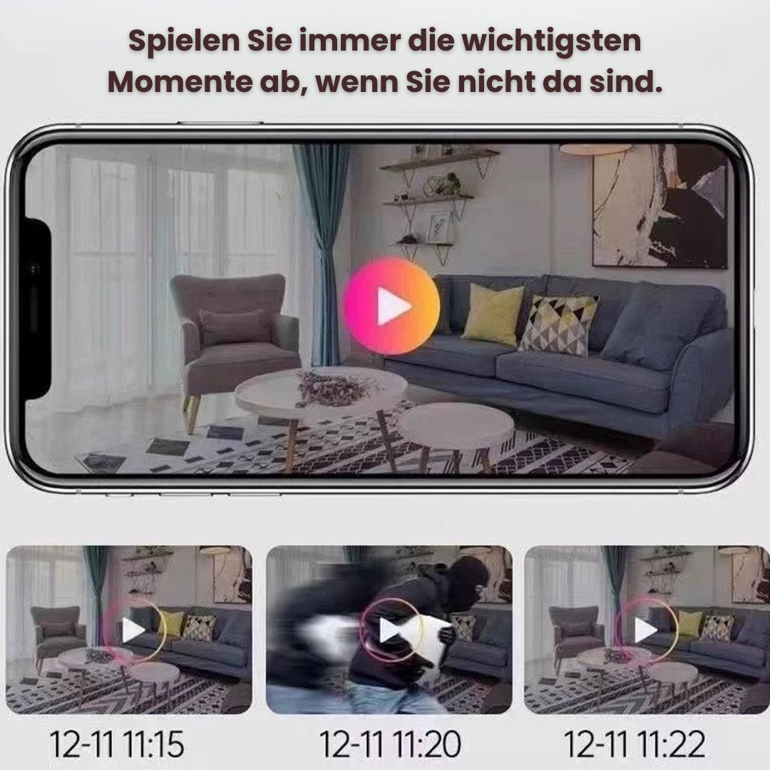 Indoor wireless camera showing the magnetic mount and adjustable stand for easy setup
