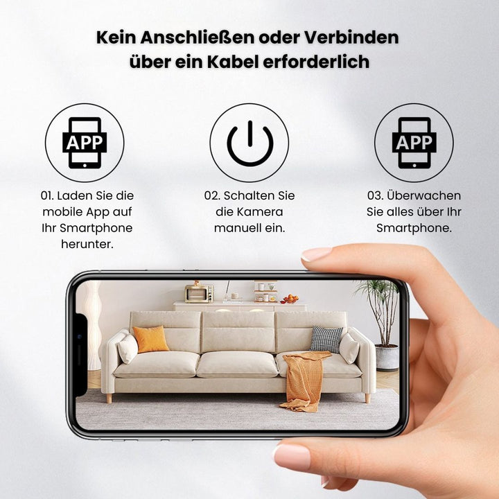 Wireless mini security camera viewed from a side angle highlighting its compact design