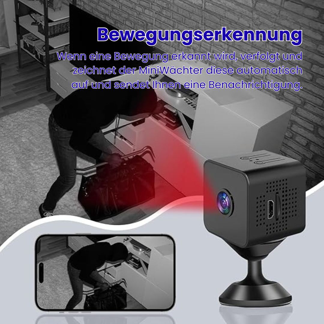 Home security camera with night vision glowing infrared LEDs in a dark room