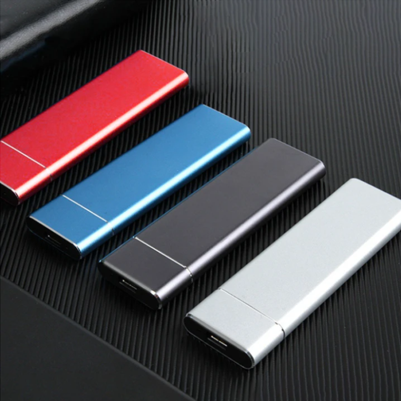 Top view of a 2tb ssd demonstrating its compact size and minimalist metal casing