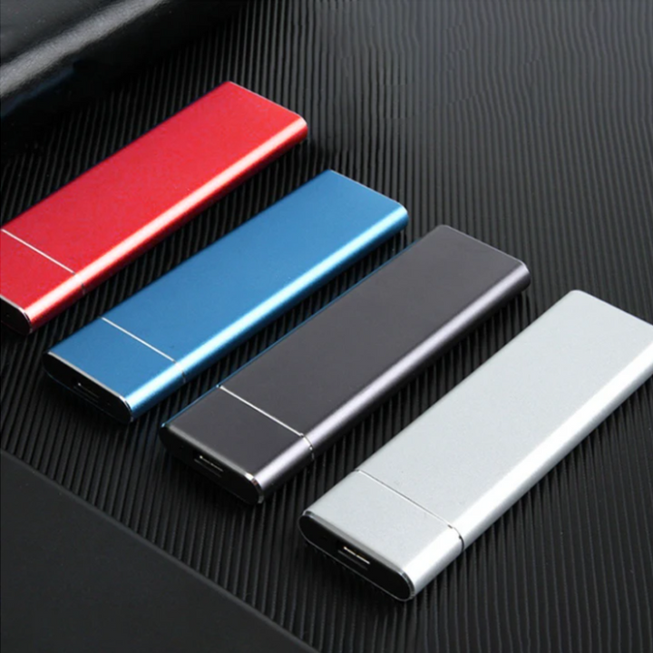 Top view of a 2tb ssd demonstrating its compact size and minimalist metal casing