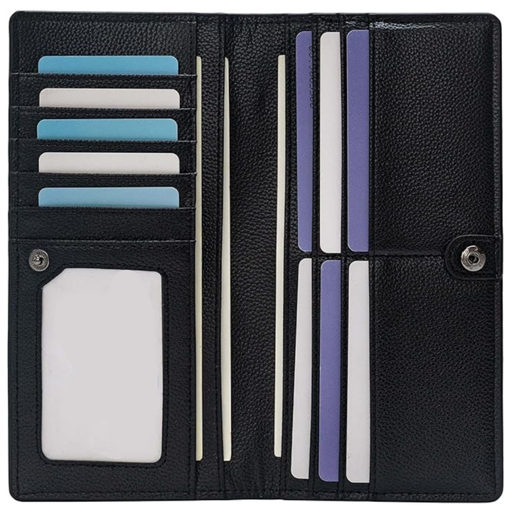 Flat lay of ultra-slim bifold wallet showcasing slimness and sleek finish.