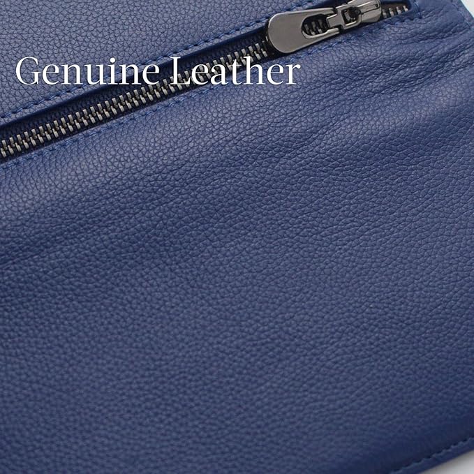 Close-up texture view of blue leather with zipper detail