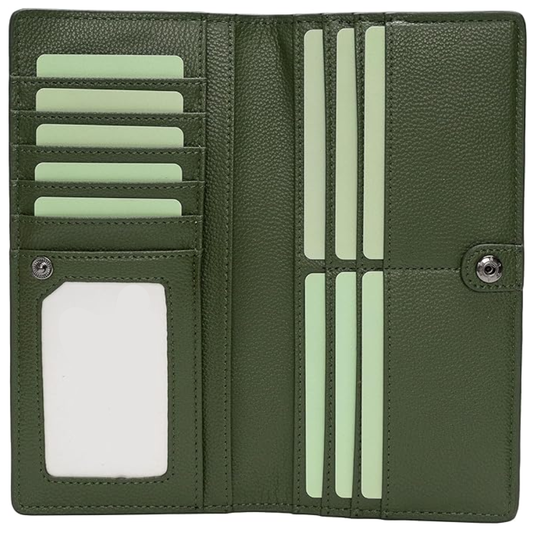 Black leather ultra-thin wallet with secure card storage and RFID blocking.
