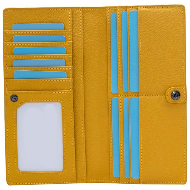 Close-up of slim bifold wallet stitching and premium textured material.