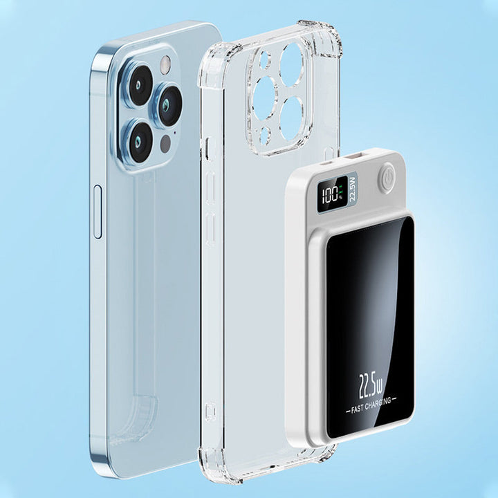 Compact 10000mAh portable charger and fast charging power bank on clean white surface