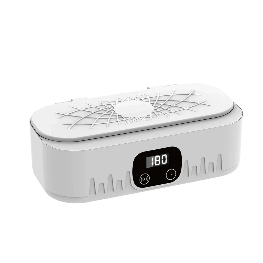 White ultrasonic cleaning device with digital display