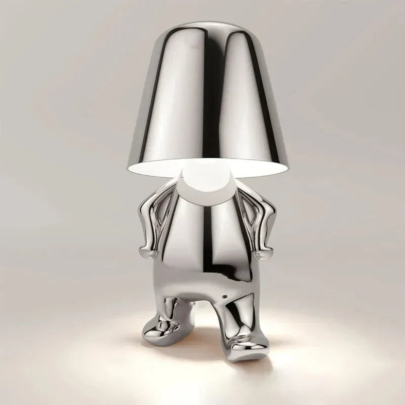 Decorative LED table lamp showing sleek metallic base finish