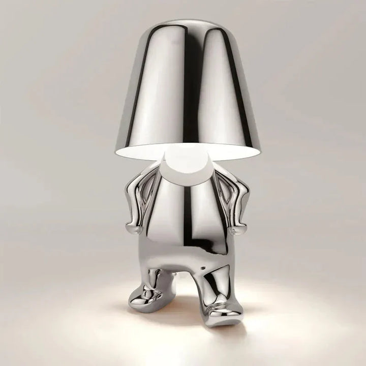 Decorative LED table lamp showing sleek metallic base finish