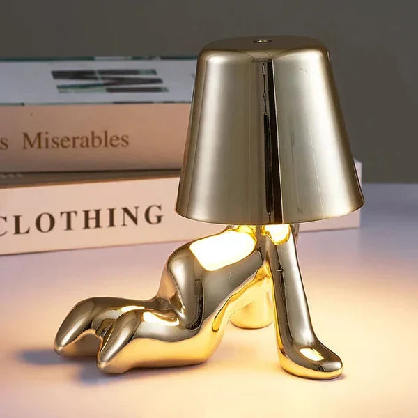 USB rechargeable led lighting table lamp on wooden nightstand