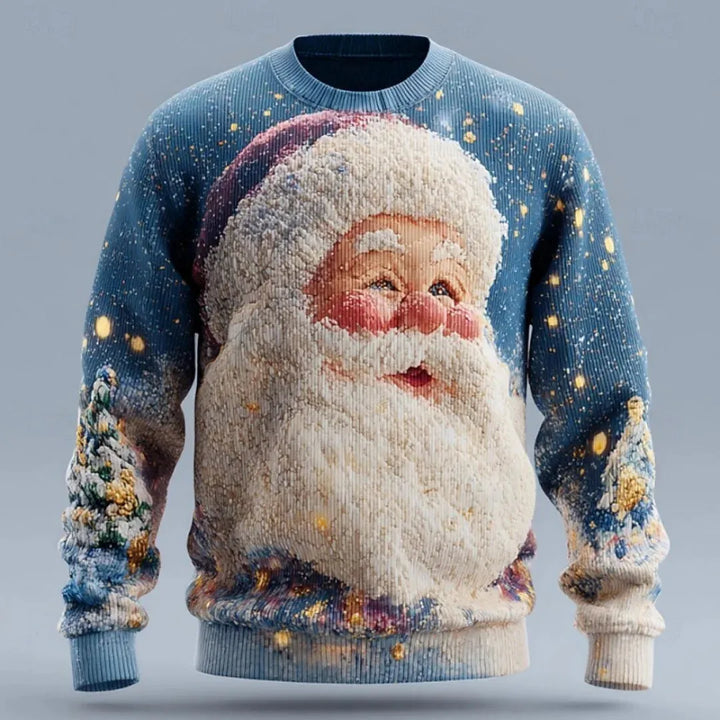 Unisex 3D holiday Christmas sweater back view featuring festive winter knit design