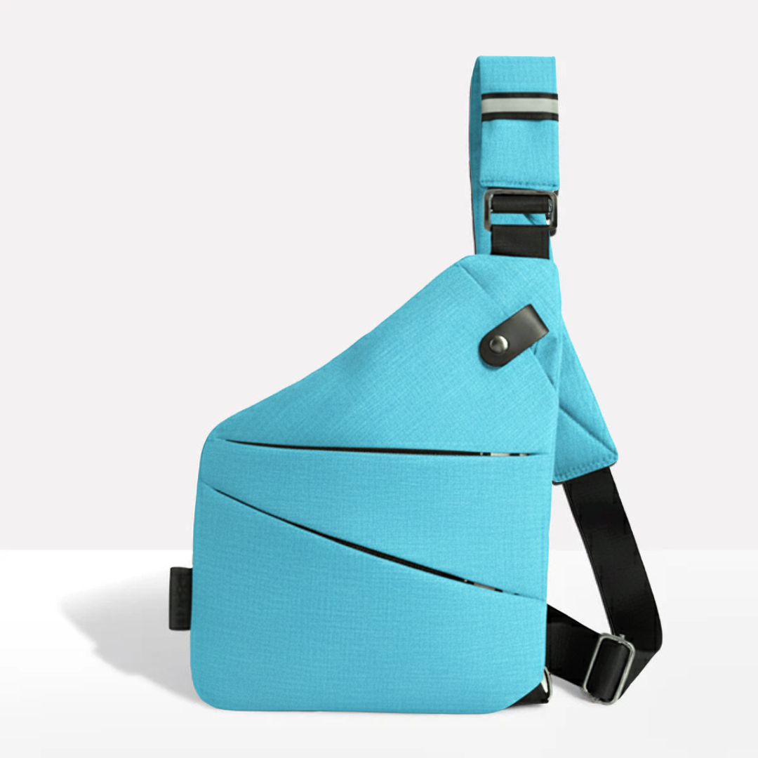 Back view of the breathable padded mesh panel on the secure travel backpack