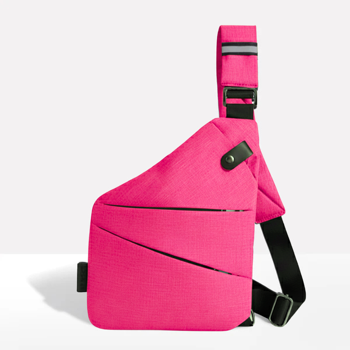 Water-resistant fabric texture close-up on the durable unisex commuter crossbody bag