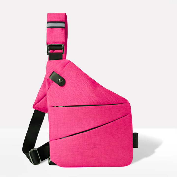Built-in USB charging port detail on the side of the modern anti-theft travel bag