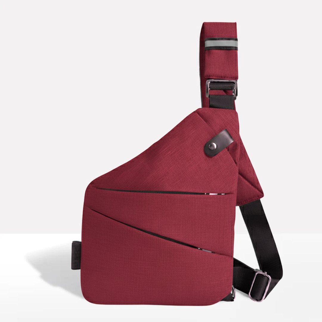 Compact yet spacious main compartment of the RFID blocking sling bag holding daily essentials