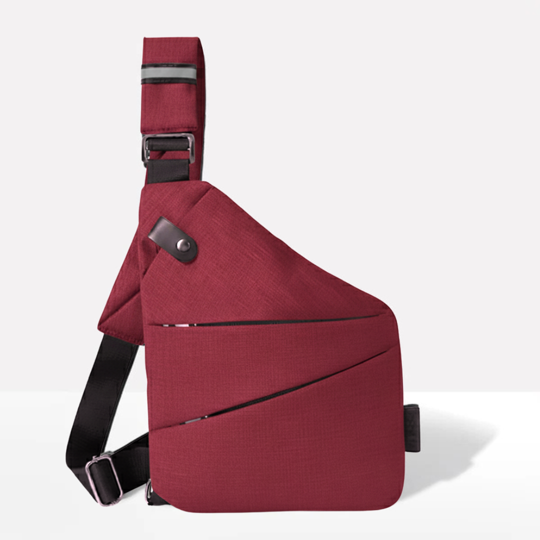 Lifestyle shot of the unisex travel bag being used during a city bicycle commute