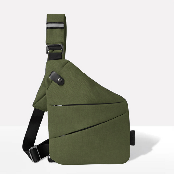 Ergonomic single-strap design of the anti-theft sling bag worn comfortably over the shoulder