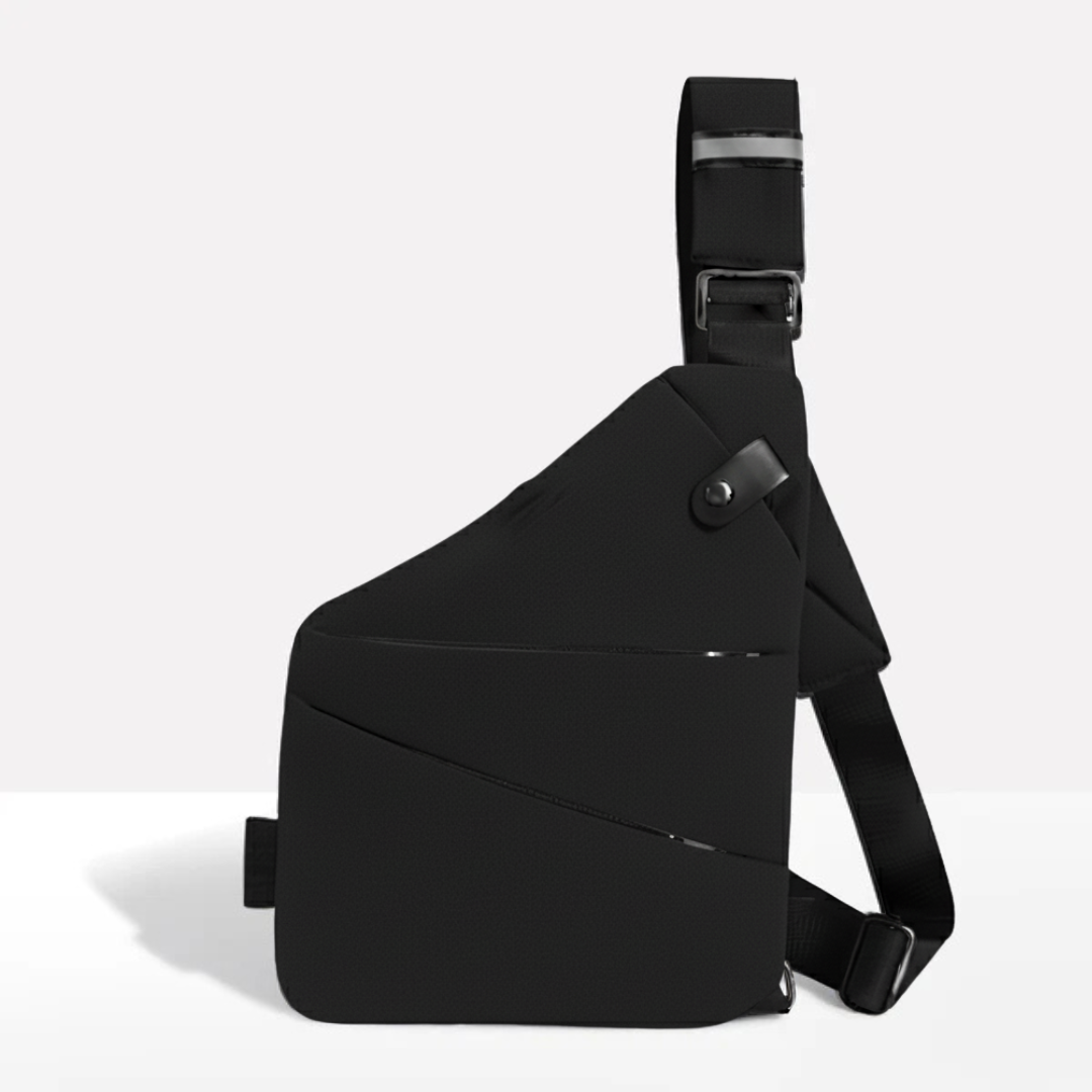 Black unisex anti-theft crossbody bag with secure front zipper pockets