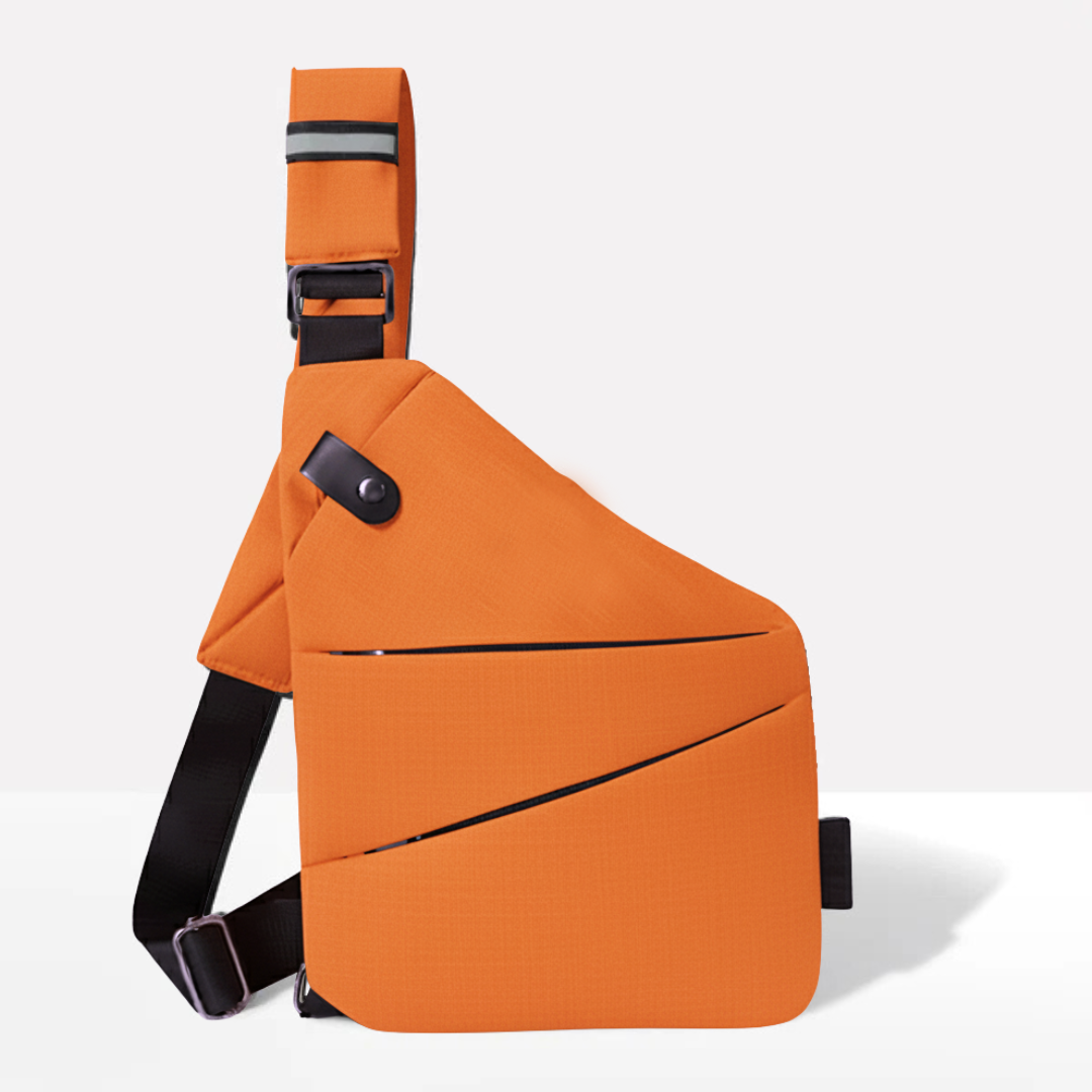 Top handle feature on the versatile unisex anti-theft bag for alternative carrying options