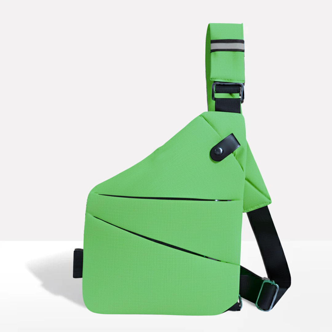 Minimalist design aesthetic of the black commuter sling bag on a neutral background