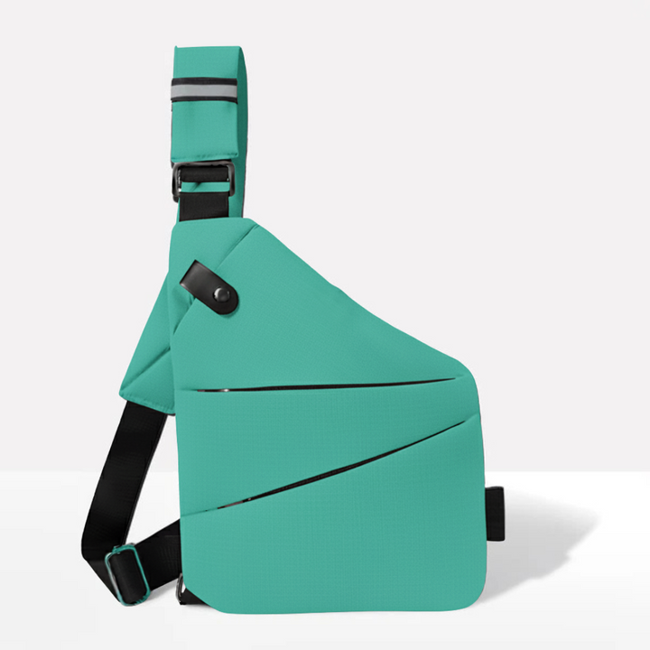 Complete set of the unisex anti-theft crossbody bag shown with included tech accessories