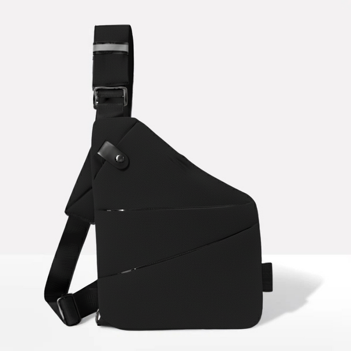 Left-handed strap configuration of the black anti-theft crossbody bag