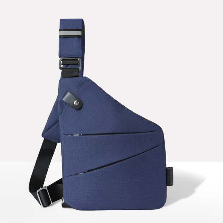 Close-up of RFID protection pocket on the travel sling bag for secure card and passport storage