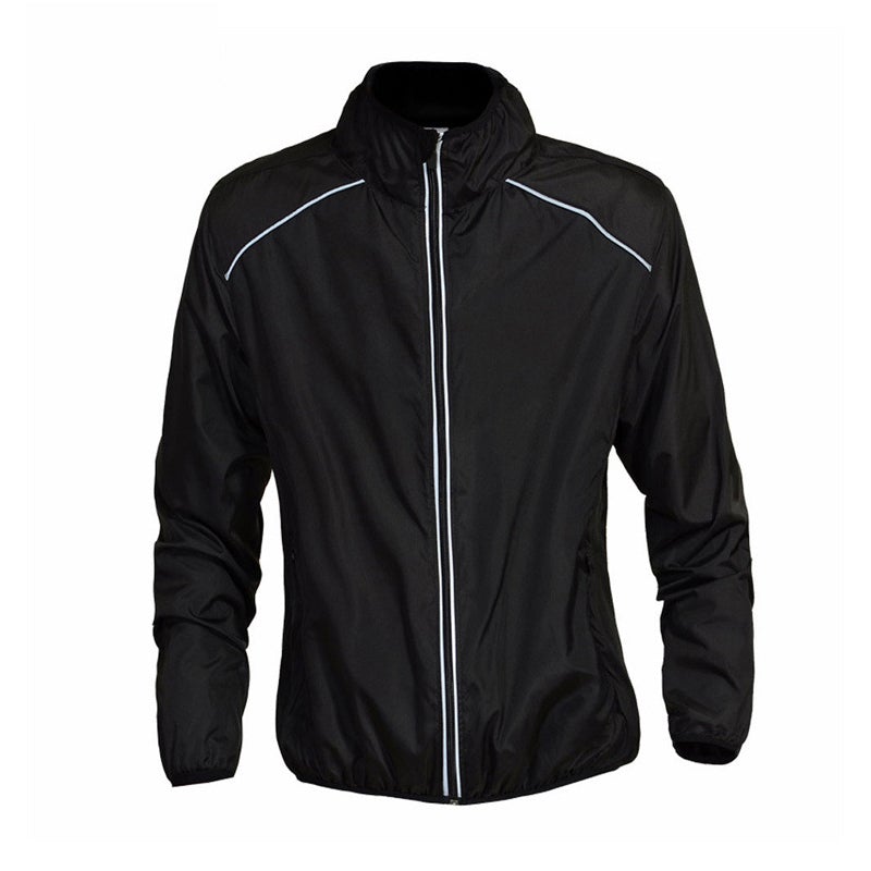 Unisex cycling wind jacket in black with reflective strips