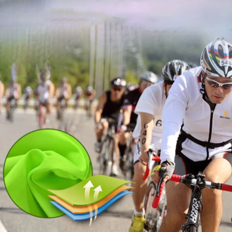 Bike gear windbreaker folded to show packable and portable outdoor clothing design