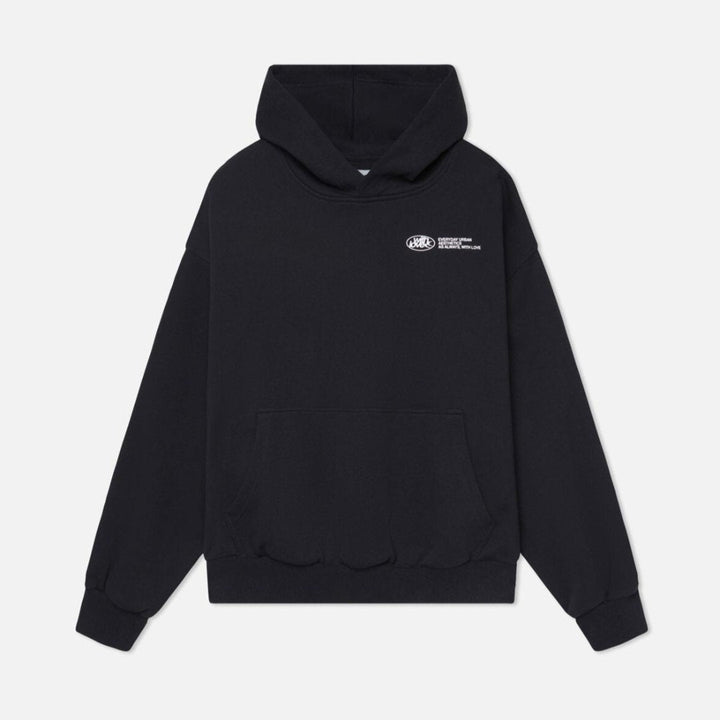 Close-up of the fabric and print on the womens streetwear hoodie