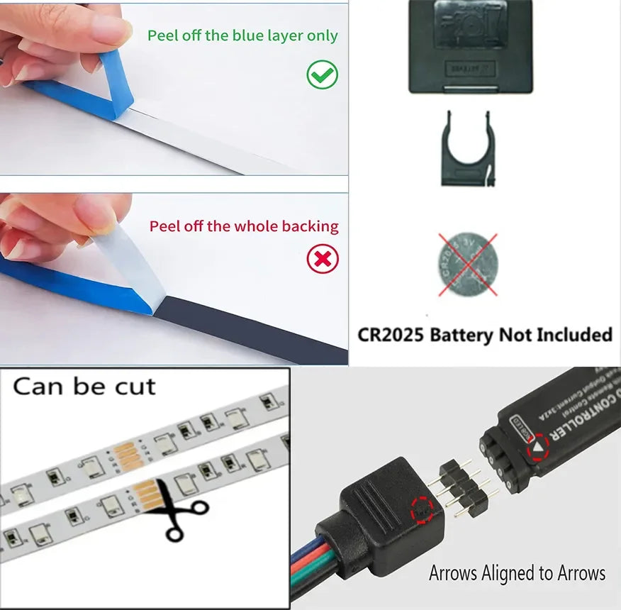 Adhesive backing of the flexible USB LED strip light shown for easy wall installation