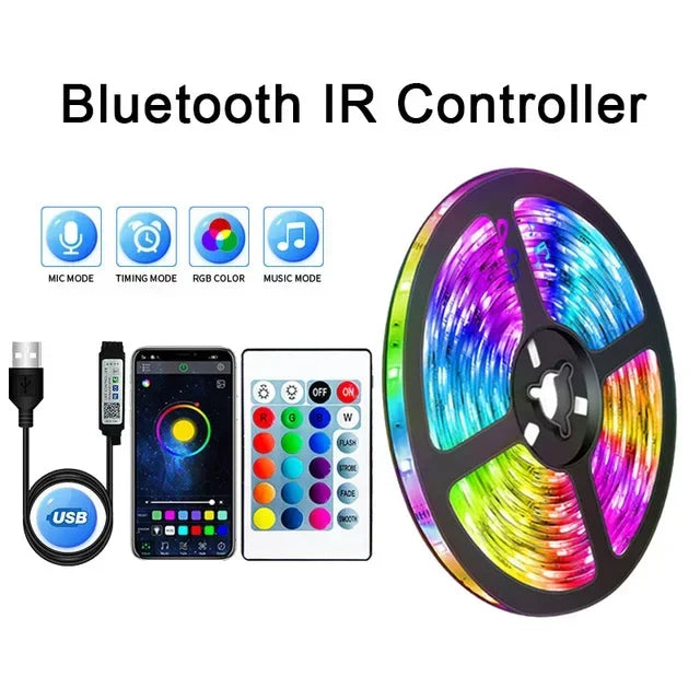 USB powered RGB lighting strip mounted behind a flat screen TV for cinematic backlighting
