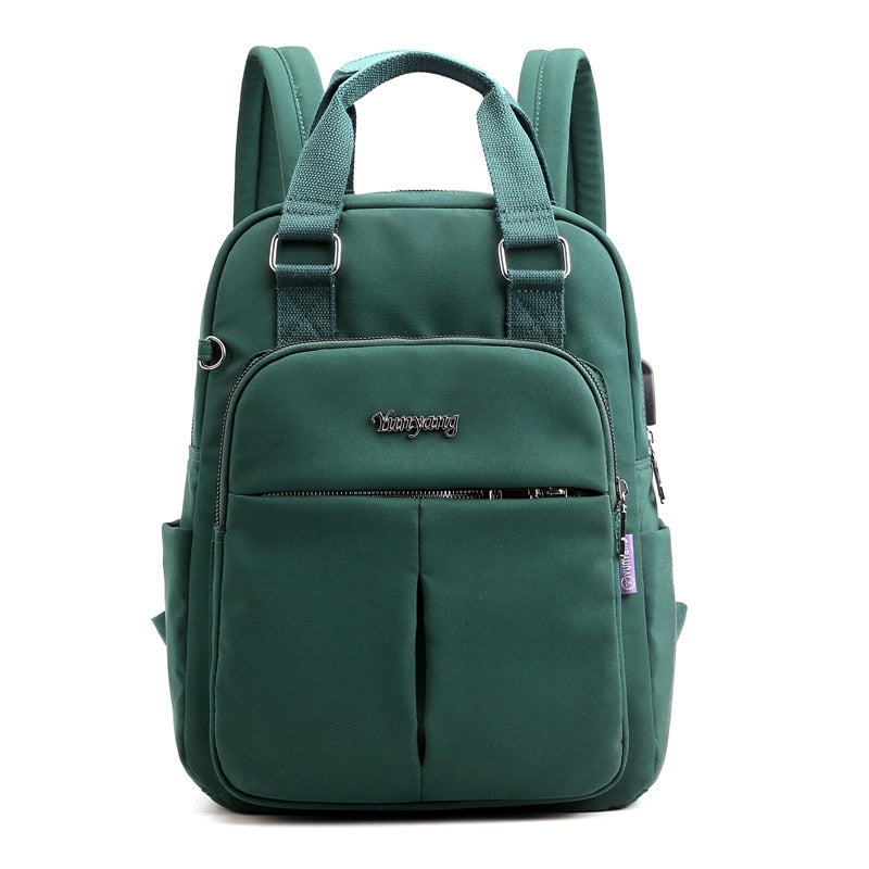 Top view of the anti-theft backpack showing sturdy handle and dual zipper access