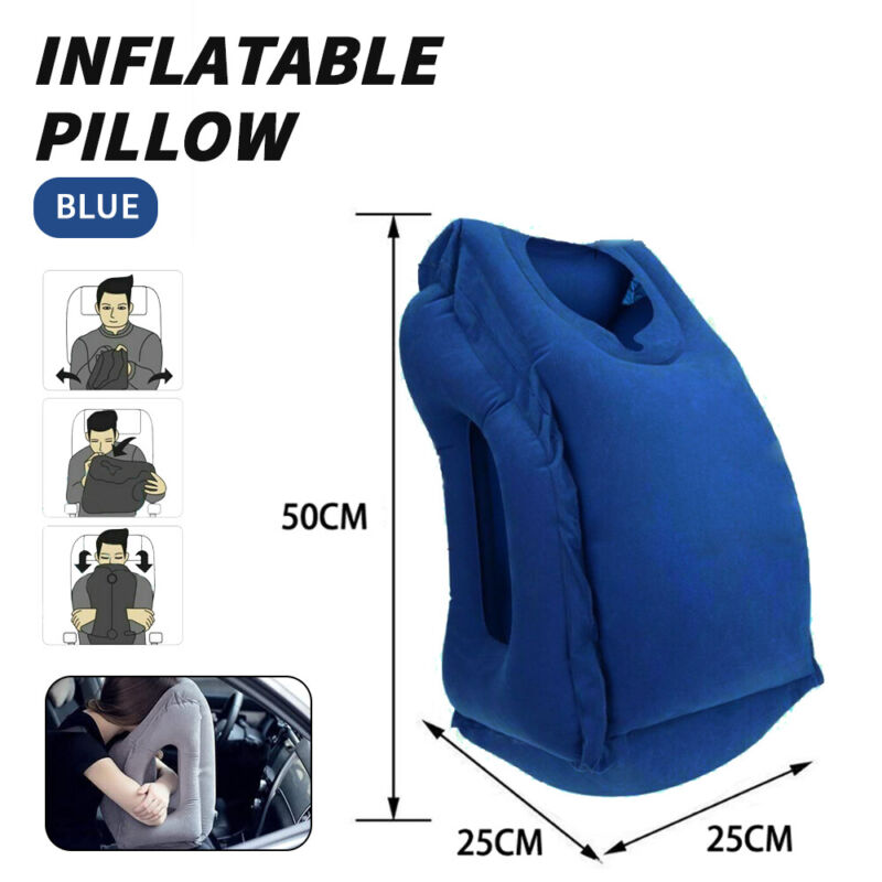 Compact lightweight travel accessories including inflatable neck pillow