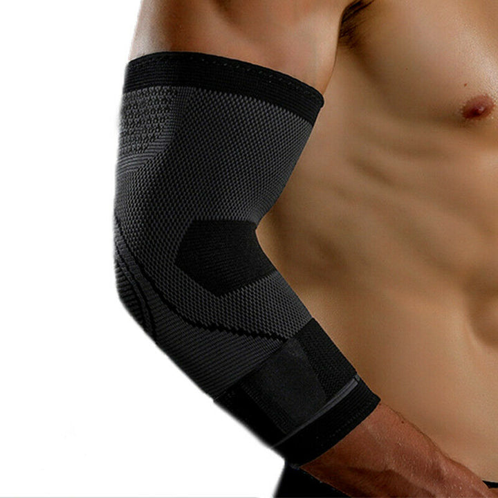 Close-up of breathable fabric texture on the fitness elbow support brace for athletic protection