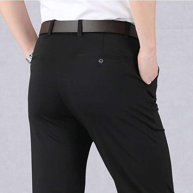 Full view of mens comfortable stretch trousers in versatile style
