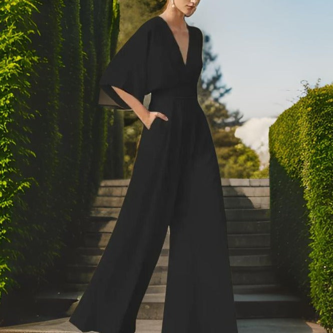 Full-length shot of stylish party wear jumpsuit for women in summer outfit style
