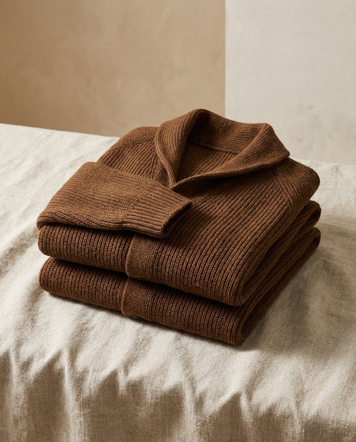 Womens knit shawl collar cardigan in a casual style for fall fashion