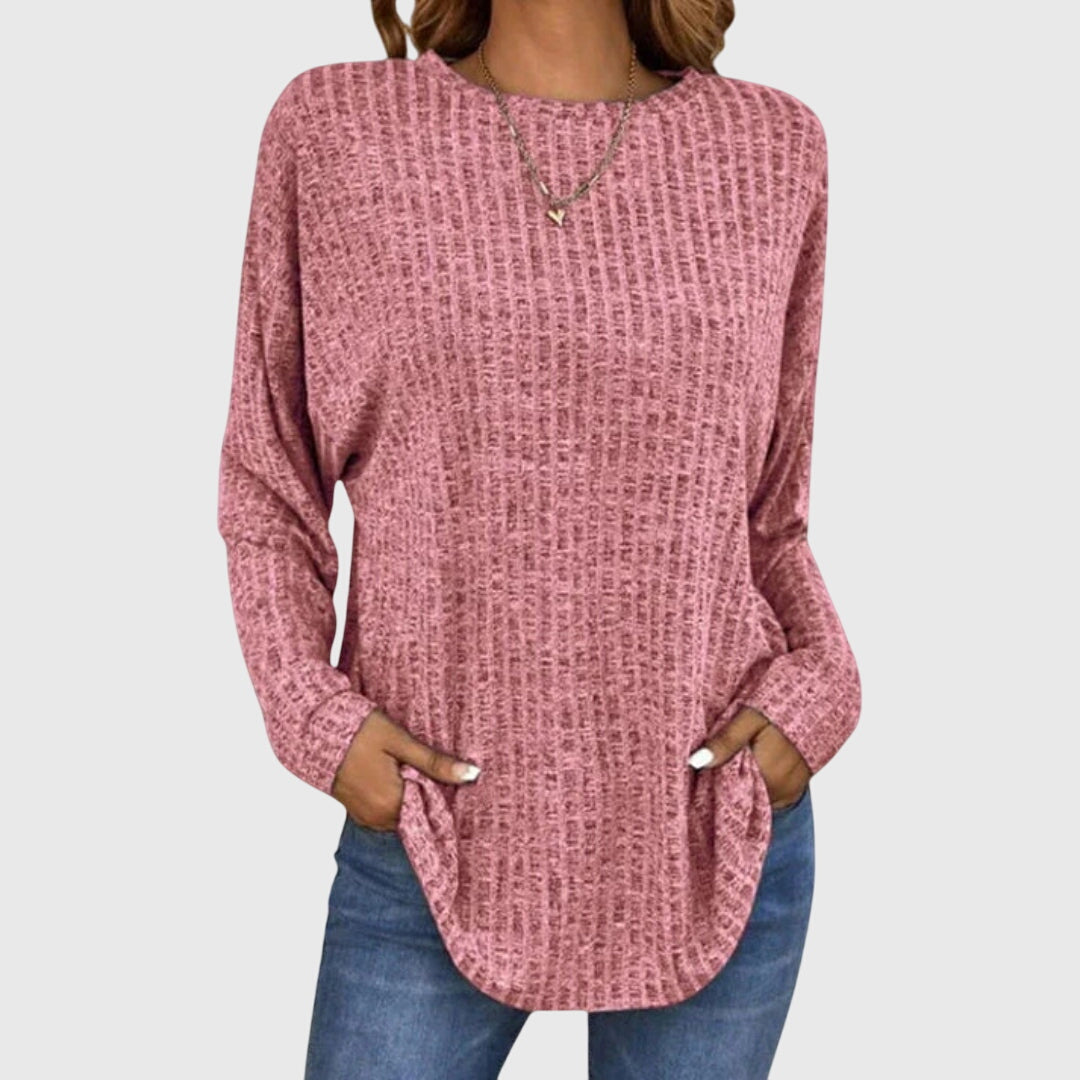 Autumn fashion everyday style women's knit top with classic round neckline