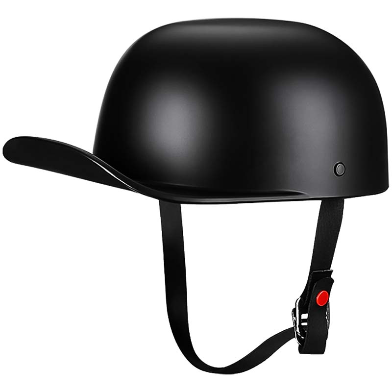 Matte black cap style motorcycle helmet isolated on white background
