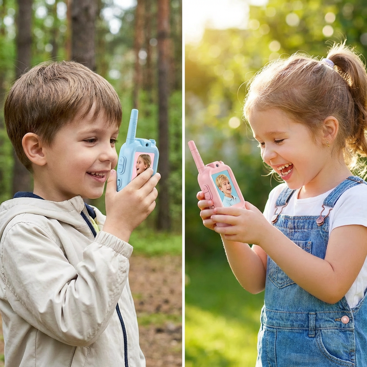 Childrens outdoor toy walkie-talkie with digital screen and buttons