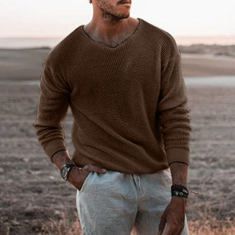 Men's casual warm soft knit sweater gallery view featuring ribbed hem