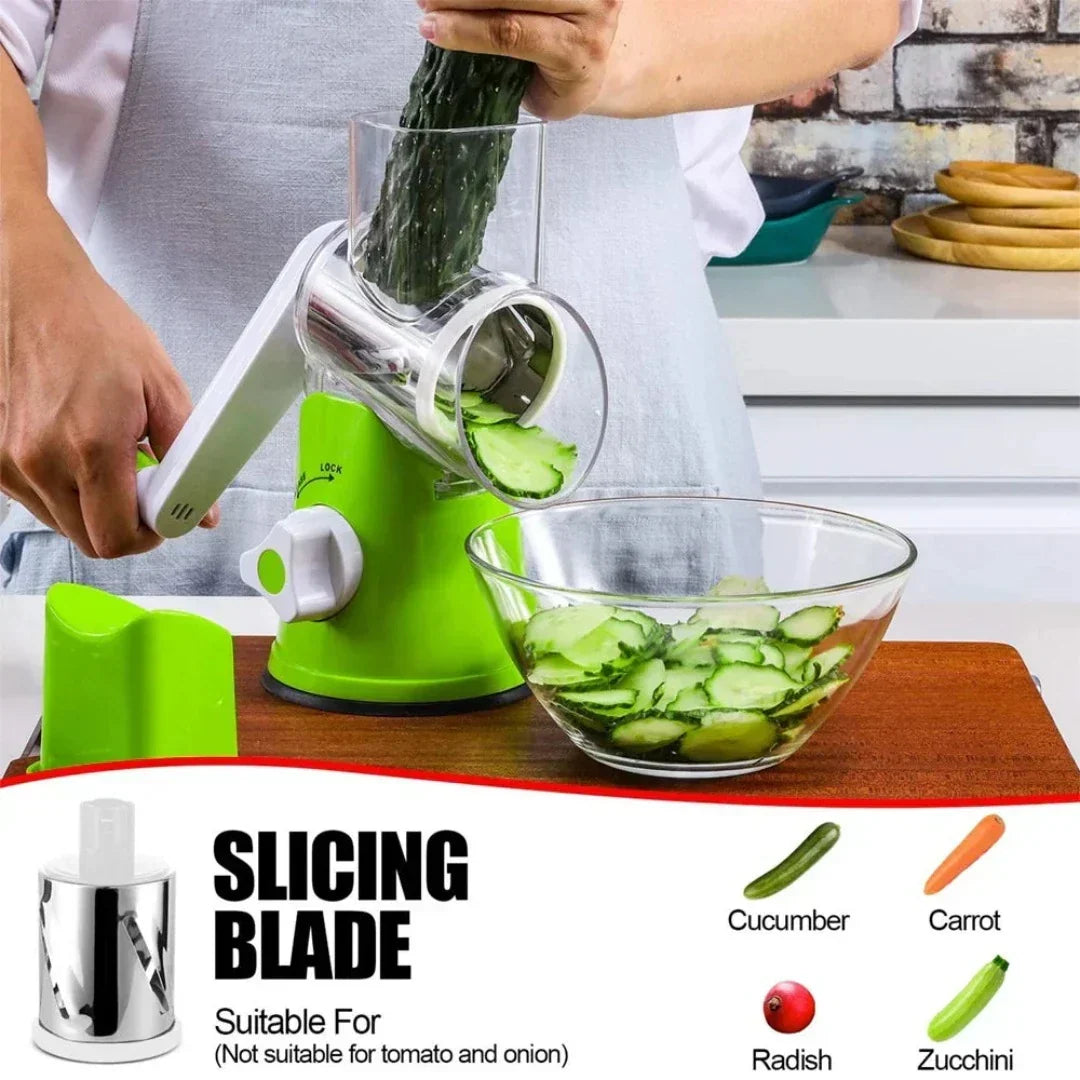 Kitchen gadget showing the suction base of the rolling food slicer