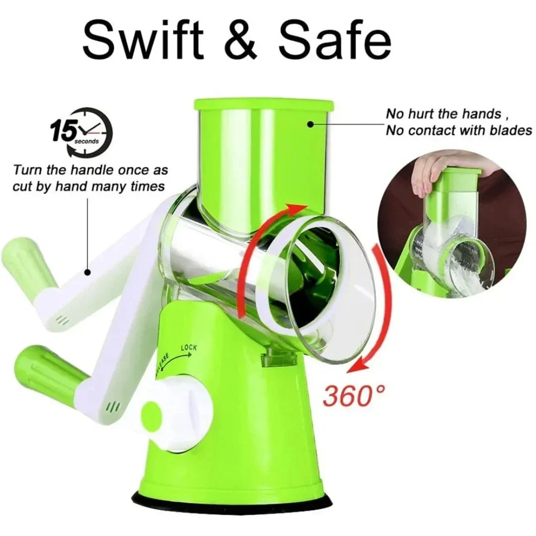 Ergonomic handle and safety pusher of the multifunctional vegetable cutter